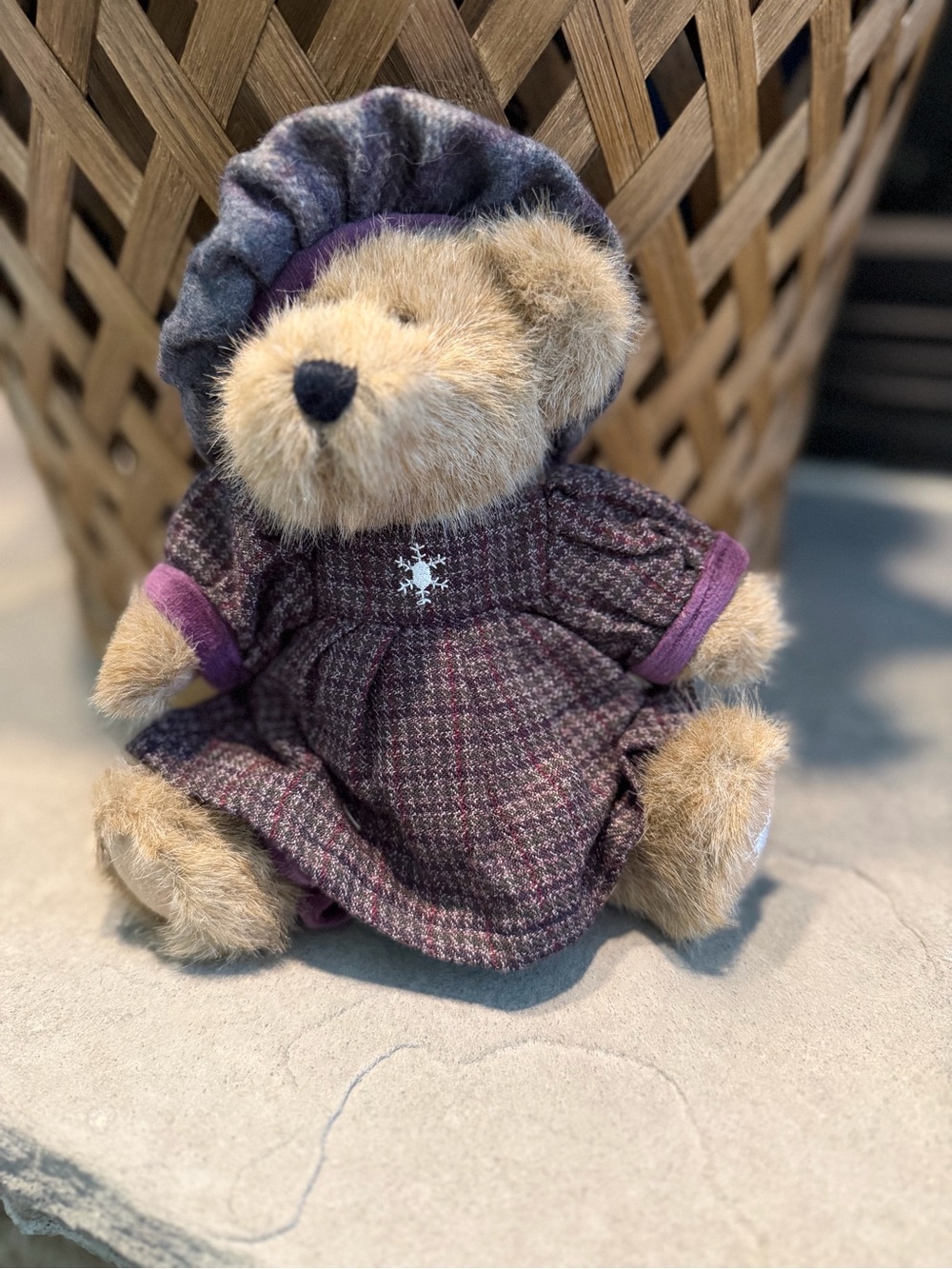 Boyds Bears Small Teddy Bear T.J.’s Best Dressed Purple Dress Beret w/ Tags